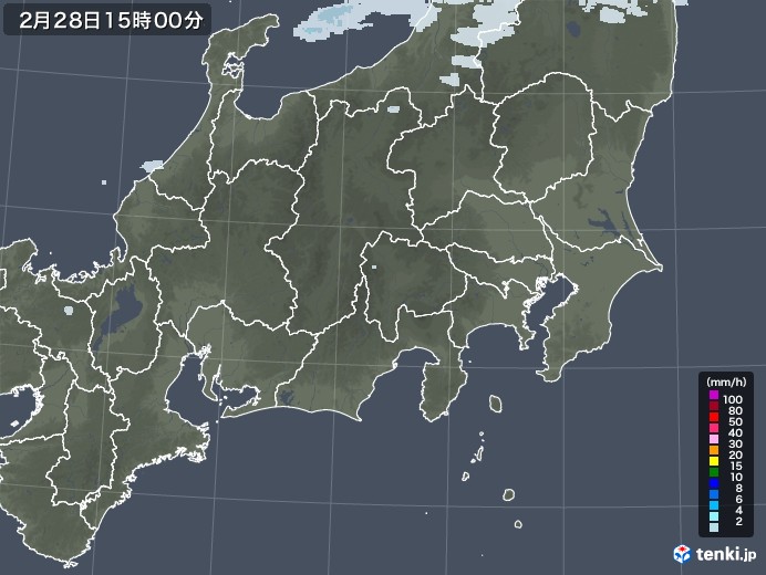 関東・甲信地方の雨雲レーダー(2022年02月28日)