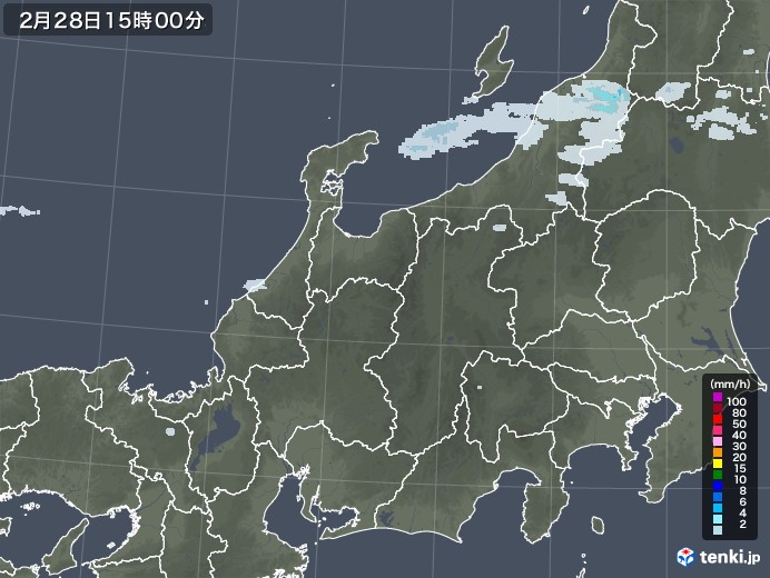 北陸地方の雨雲レーダー(2022年02月28日)