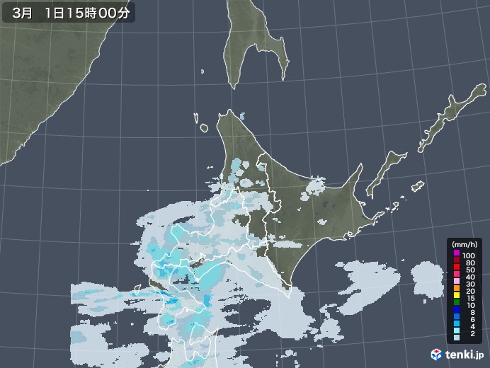 北海道地方の雨雲レーダー(2022年03月01日)