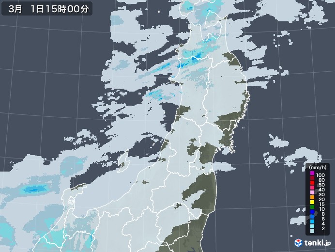 東北地方の雨雲レーダー(2022年03月01日)