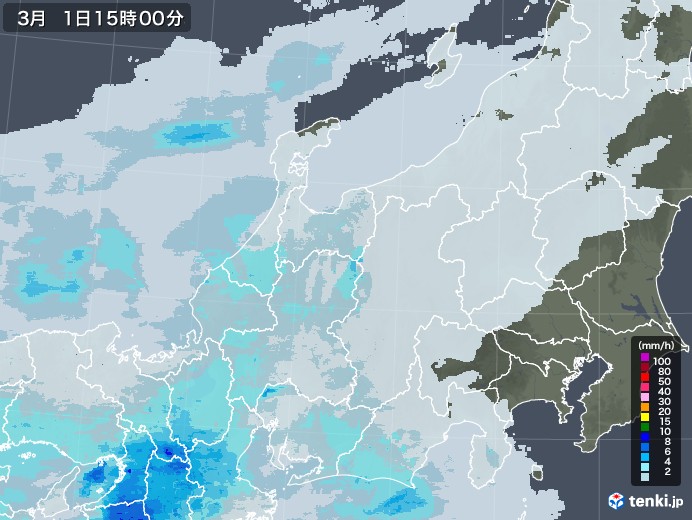 北陸地方の雨雲レーダー(2022年03月01日)