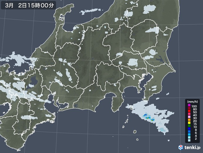 関東・甲信地方の雨雲レーダー(2022年03月02日)