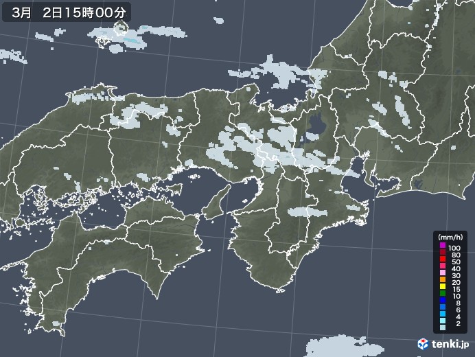 近畿地方の雨雲レーダー(2022年03月02日)