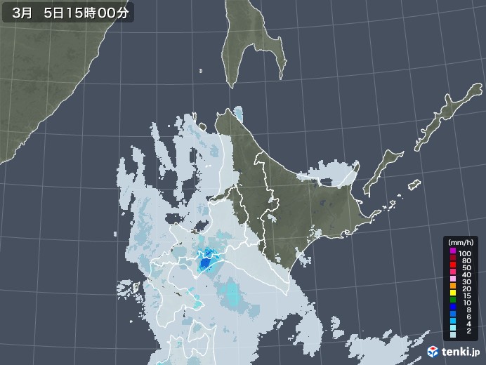 北海道地方の雨雲レーダー(2022年03月05日)