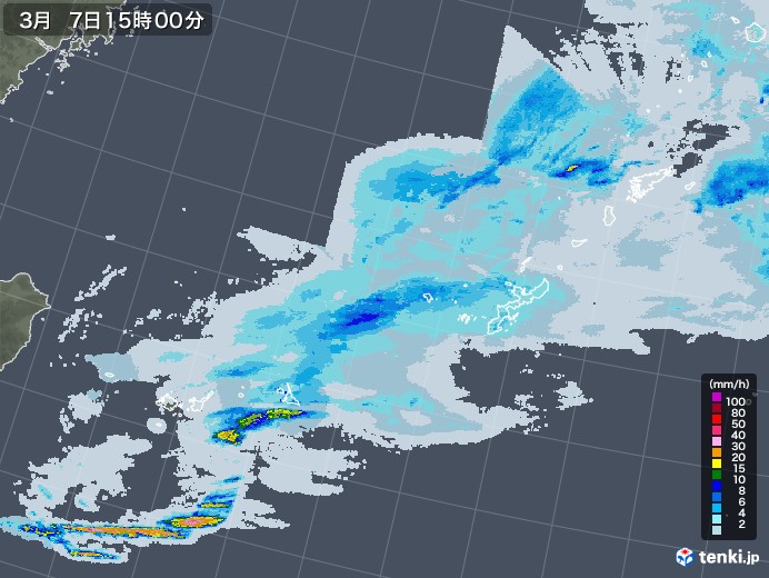 沖縄地方の雨雲レーダー(2022年03月07日)