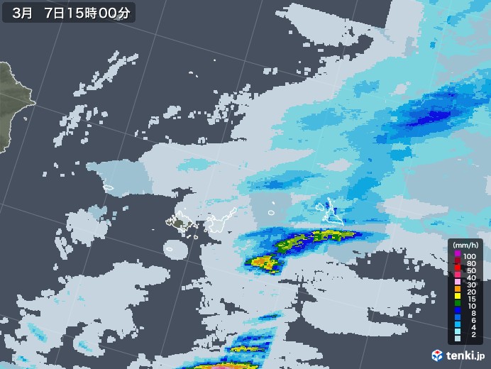 宮古・石垣・与那国(沖縄県)の雨雲レーダー(2022年03月07日)