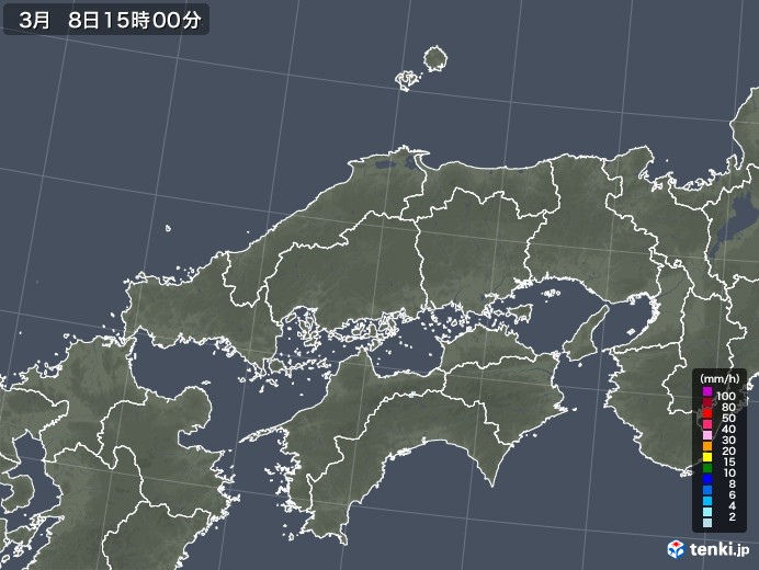 中国地方の雨雲レーダー(2022年03月08日)