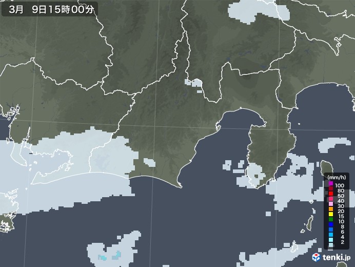 静岡県の雨雲レーダー(2022年03月09日)