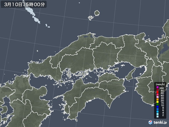 中国地方の雨雲レーダー(2022年03月10日)