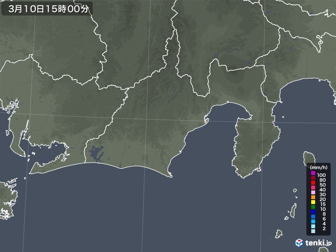 静岡県の雨雲レーダー(2022年03月10日)