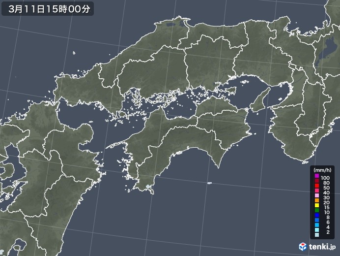 四国地方の雨雲レーダー(2022年03月11日)