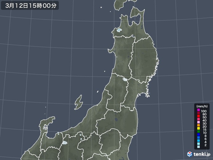 東北地方の雨雲レーダー(2022年03月12日)