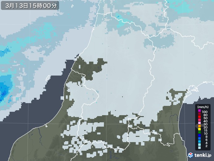 山形県の雨雲レーダー(2022年03月13日)