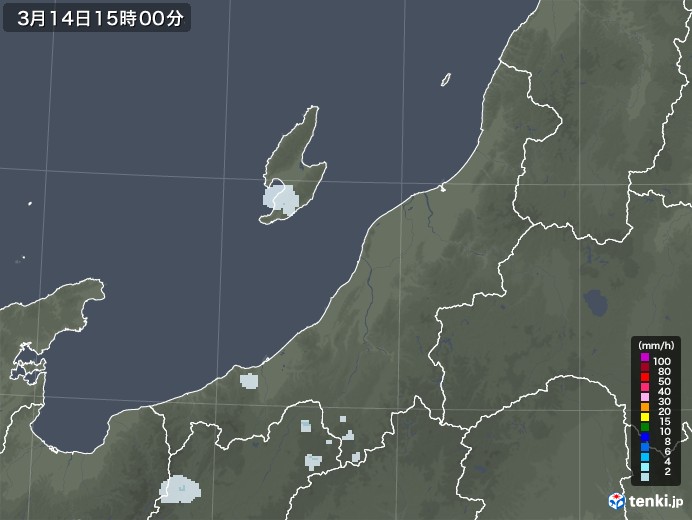 新潟県の雨雲レーダー(2022年03月14日)