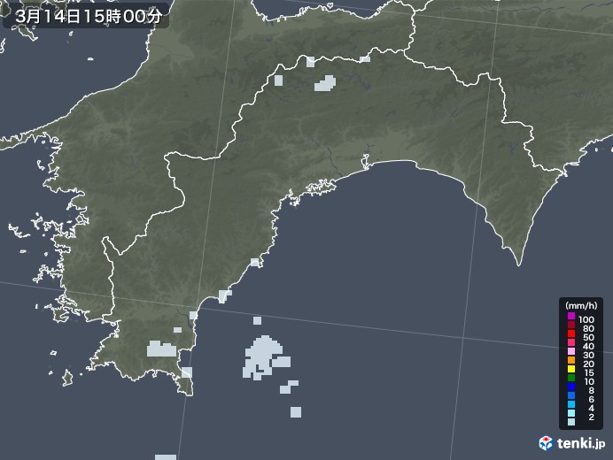 高知県の雨雲レーダー(2022年03月14日)