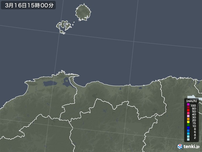 鳥取県の雨雲レーダー(2022年03月16日)