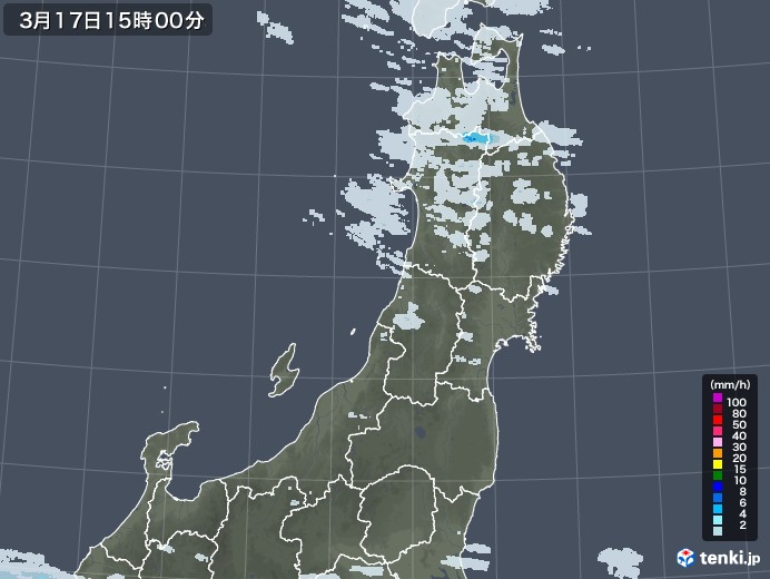 東北地方の雨雲レーダー(2022年03月17日)