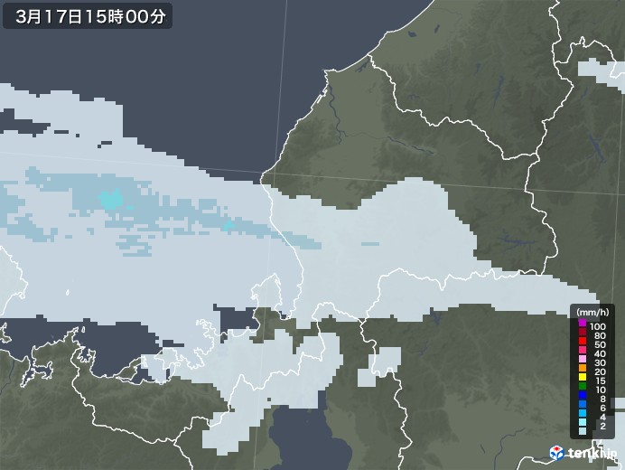 福井県の雨雲レーダー(2022年03月17日)