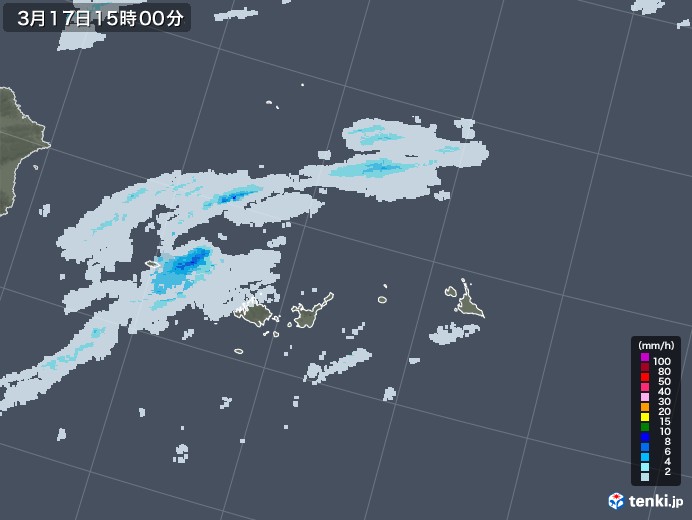 宮古・石垣・与那国(沖縄県)の雨雲レーダー(2022年03月17日)