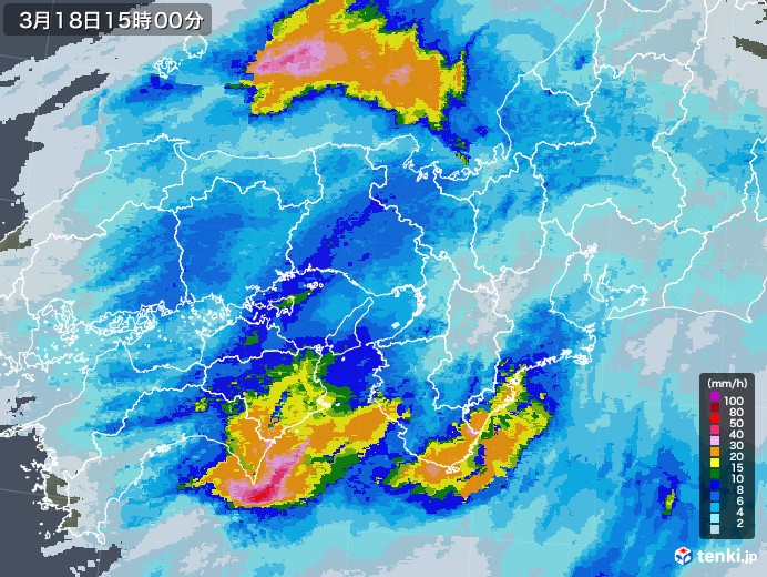 近畿地方の雨雲レーダー(2022年03月18日)