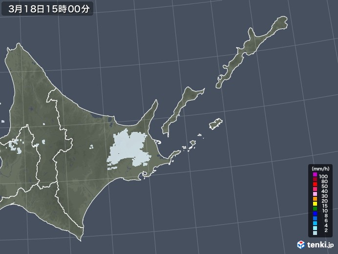 道東の雨雲レーダー(2022年03月18日)