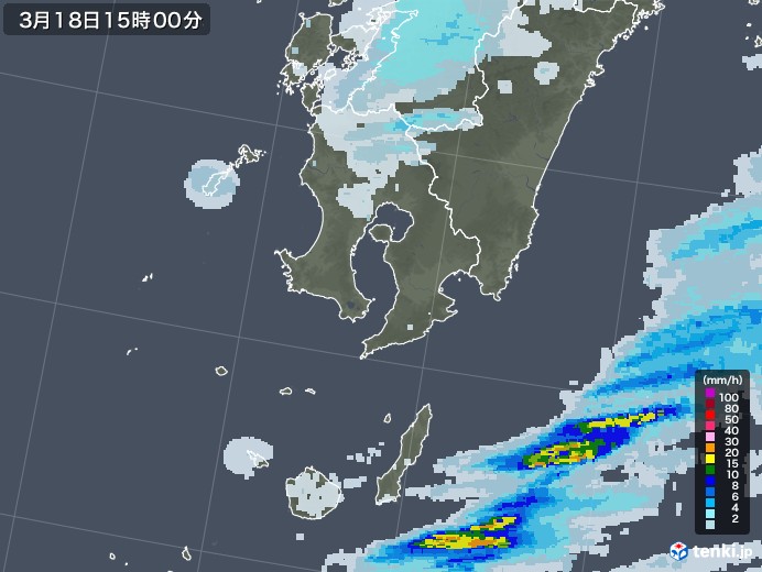 鹿児島県の雨雲レーダー(2022年03月18日)