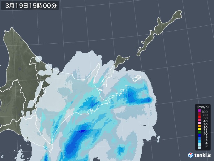 道東の雨雲レーダー(2022年03月19日)
