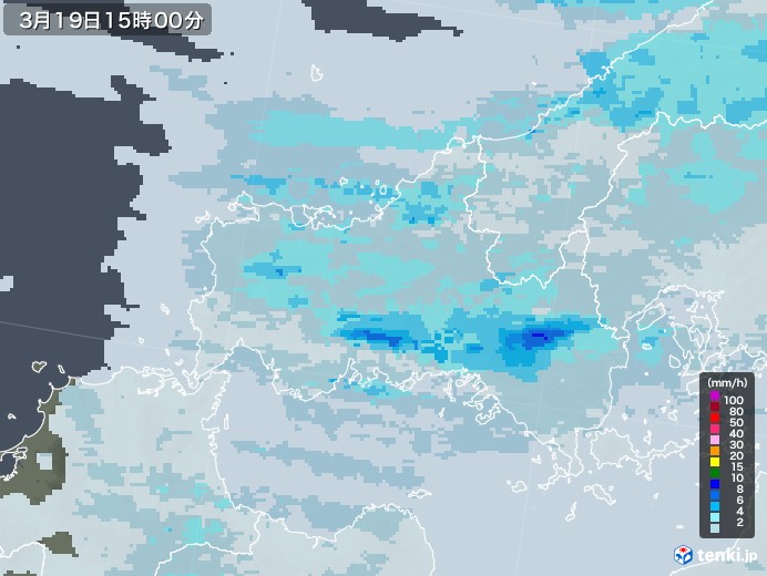 山口県の雨雲レーダー(2022年03月19日)