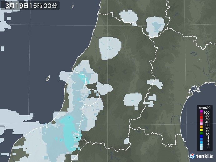 山形県の雨雲レーダー(2022年03月19日)