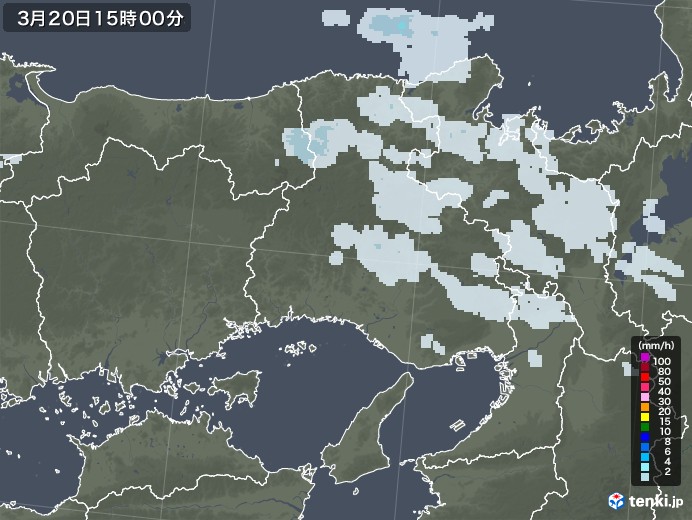 兵庫県の雨雲レーダー(2022年03月20日)