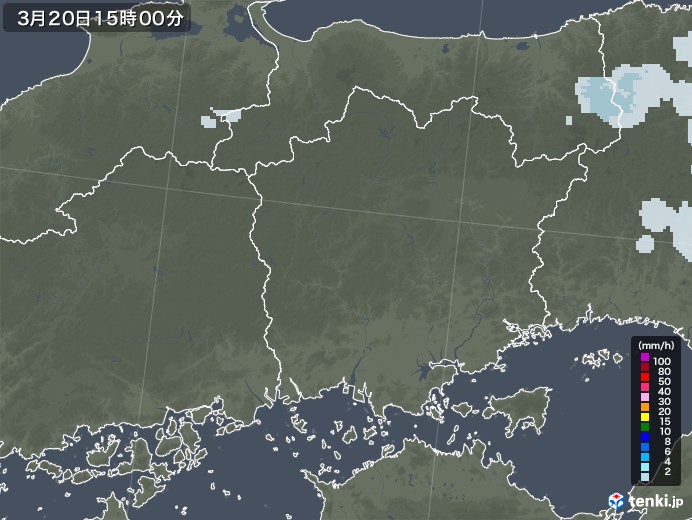岡山県の雨雲レーダー(2022年03月20日)