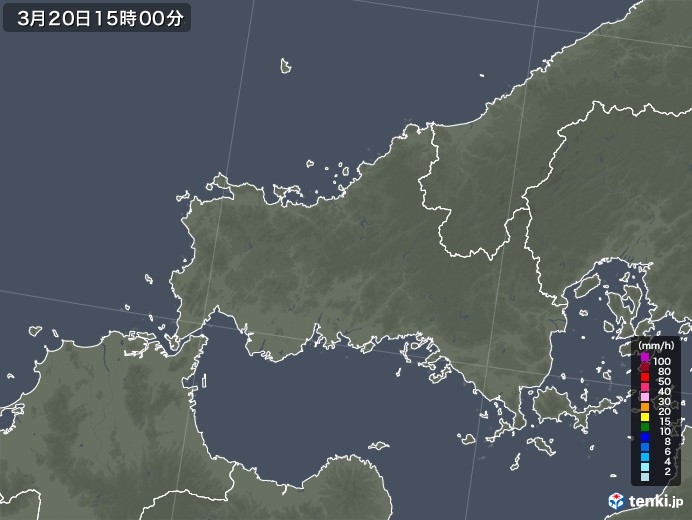 山口県の雨雲レーダー(2022年03月20日)