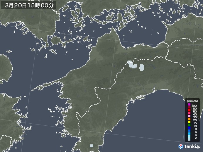 愛媛県の雨雲レーダー(2022年03月20日)
