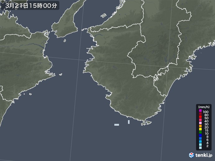 和歌山県の雨雲レーダー(2022年03月21日)