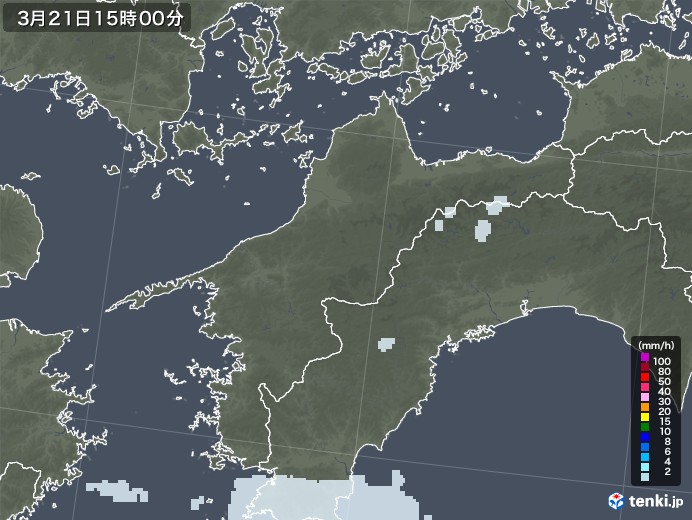 愛媛県の雨雲レーダー(2022年03月21日)