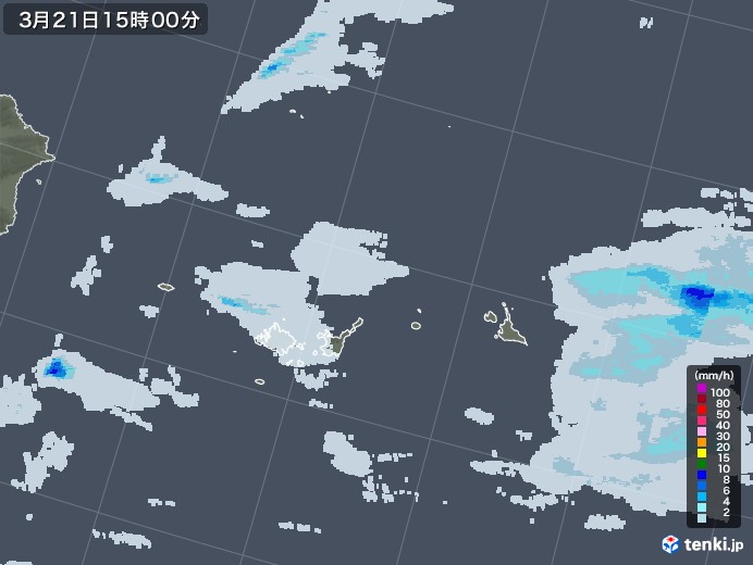 宮古・石垣・与那国(沖縄県)の雨雲レーダー(2022年03月21日)