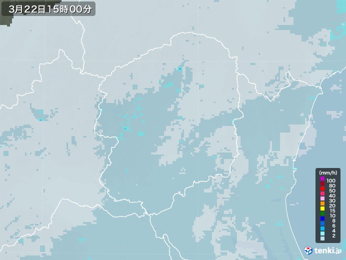 栃木県の雨雲レーダー(2022年03月22日)