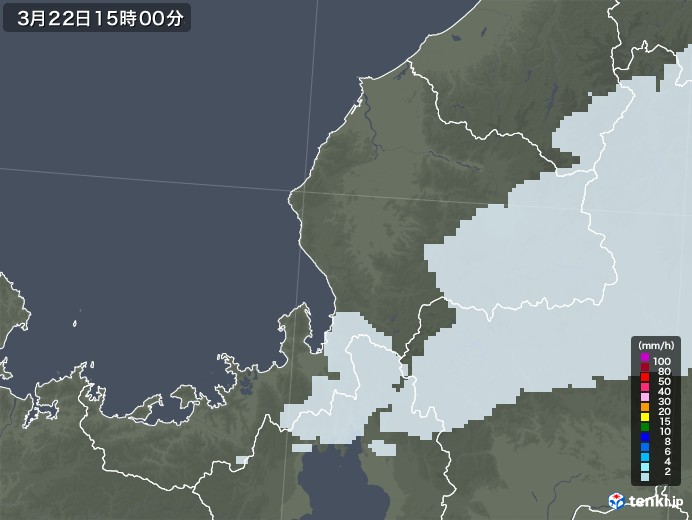 福井県の雨雲レーダー(2022年03月22日)
