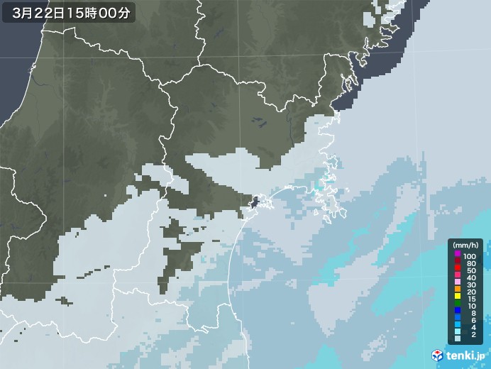 宮城県の雨雲レーダー(2022年03月22日)