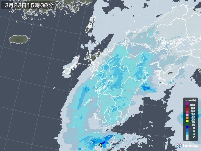 九州地方の雨雲レーダー(2022年03月23日)