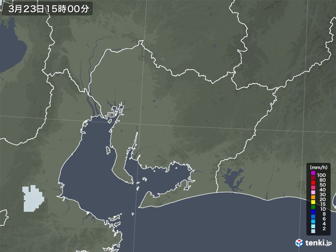 愛知県の雨雲レーダー(2022年03月23日)
