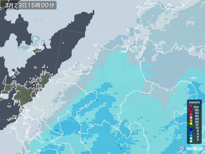 福岡県の雨雲レーダー(2022年03月23日)