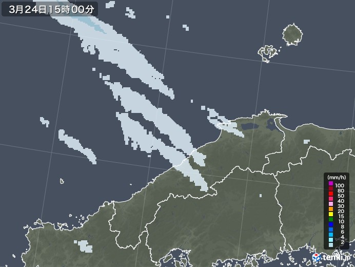 島根県の雨雲レーダー(2022年03月24日)