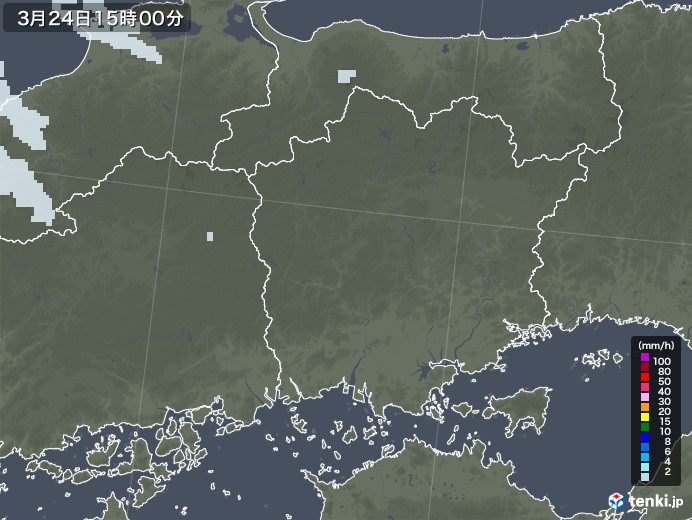 岡山県の雨雲レーダー(2022年03月24日)