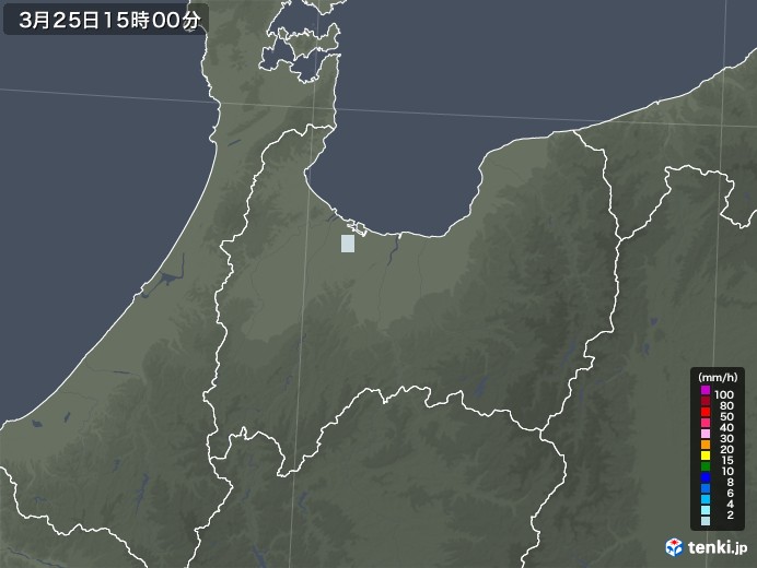 富山県の雨雲レーダー(2022年03月25日)