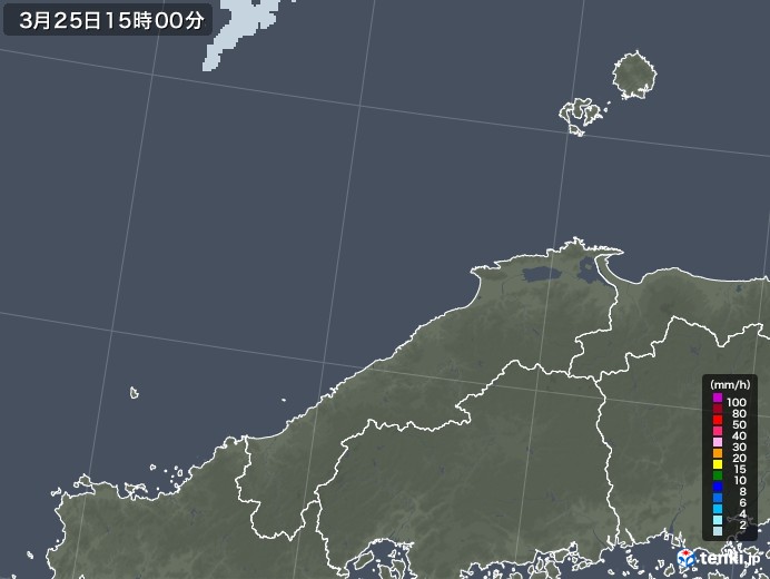 島根県の雨雲レーダー(2022年03月25日)