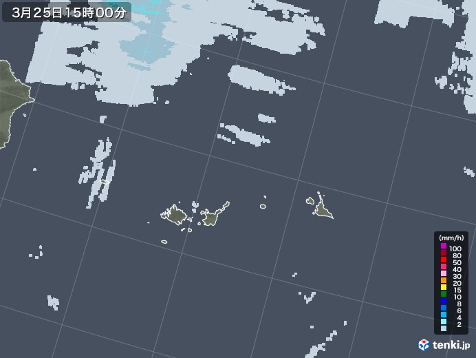 宮古・石垣・与那国(沖縄県)の雨雲レーダー(2022年03月25日)