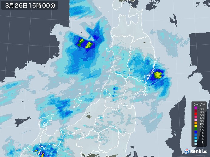 東北地方の雨雲レーダー(2022年03月26日)