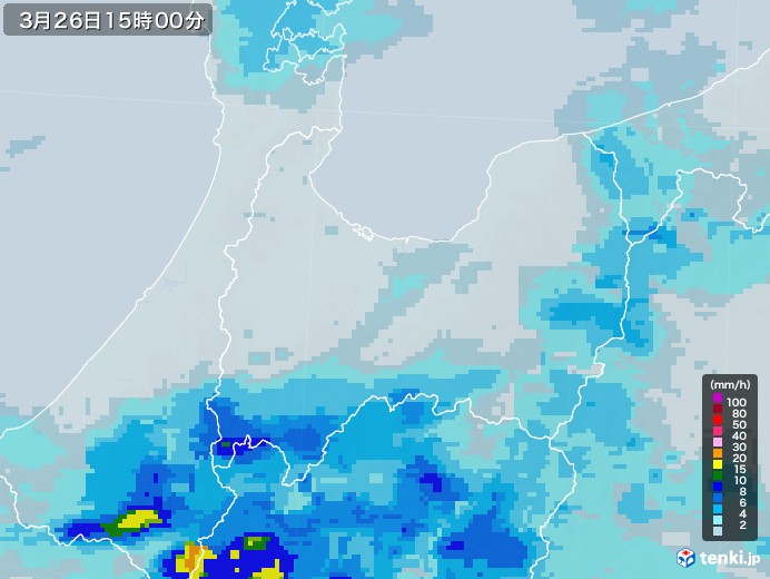富山県の雨雲レーダー(2022年03月26日)