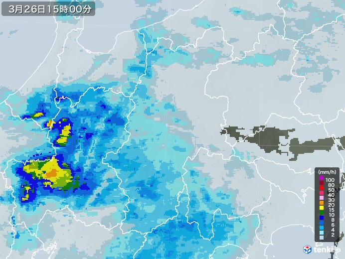 長野県の雨雲レーダー(2022年03月26日)